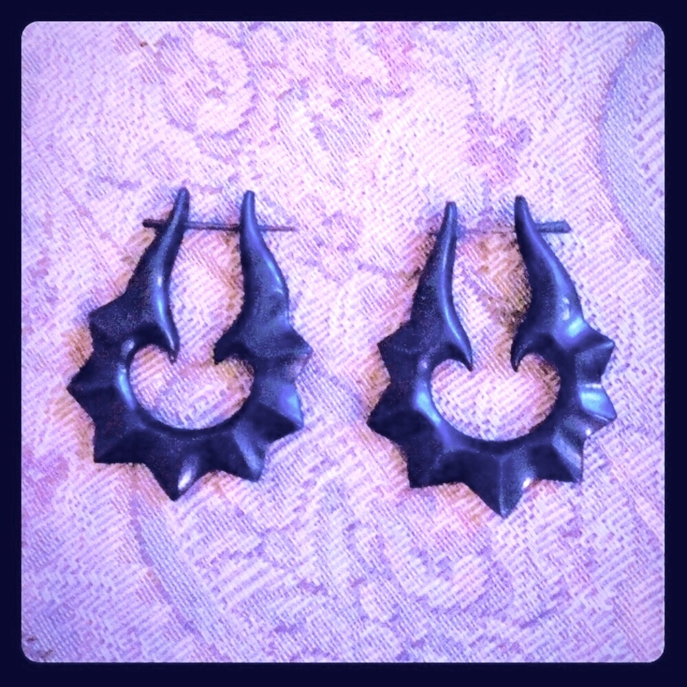 Vintage/ Grunge Dark-Brn Wood Earrings, Sunburst